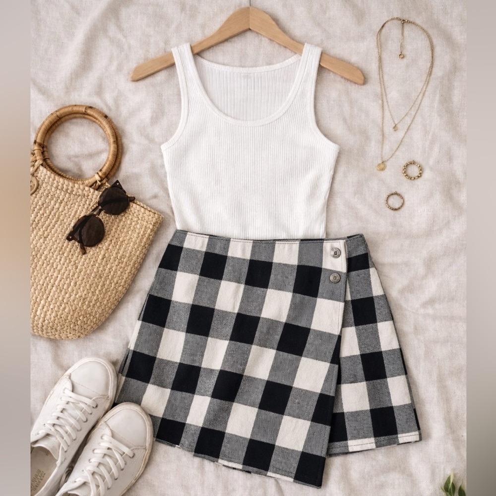 Bebop Plaid Skort Black White Check Mini Skirt Shorts Women's